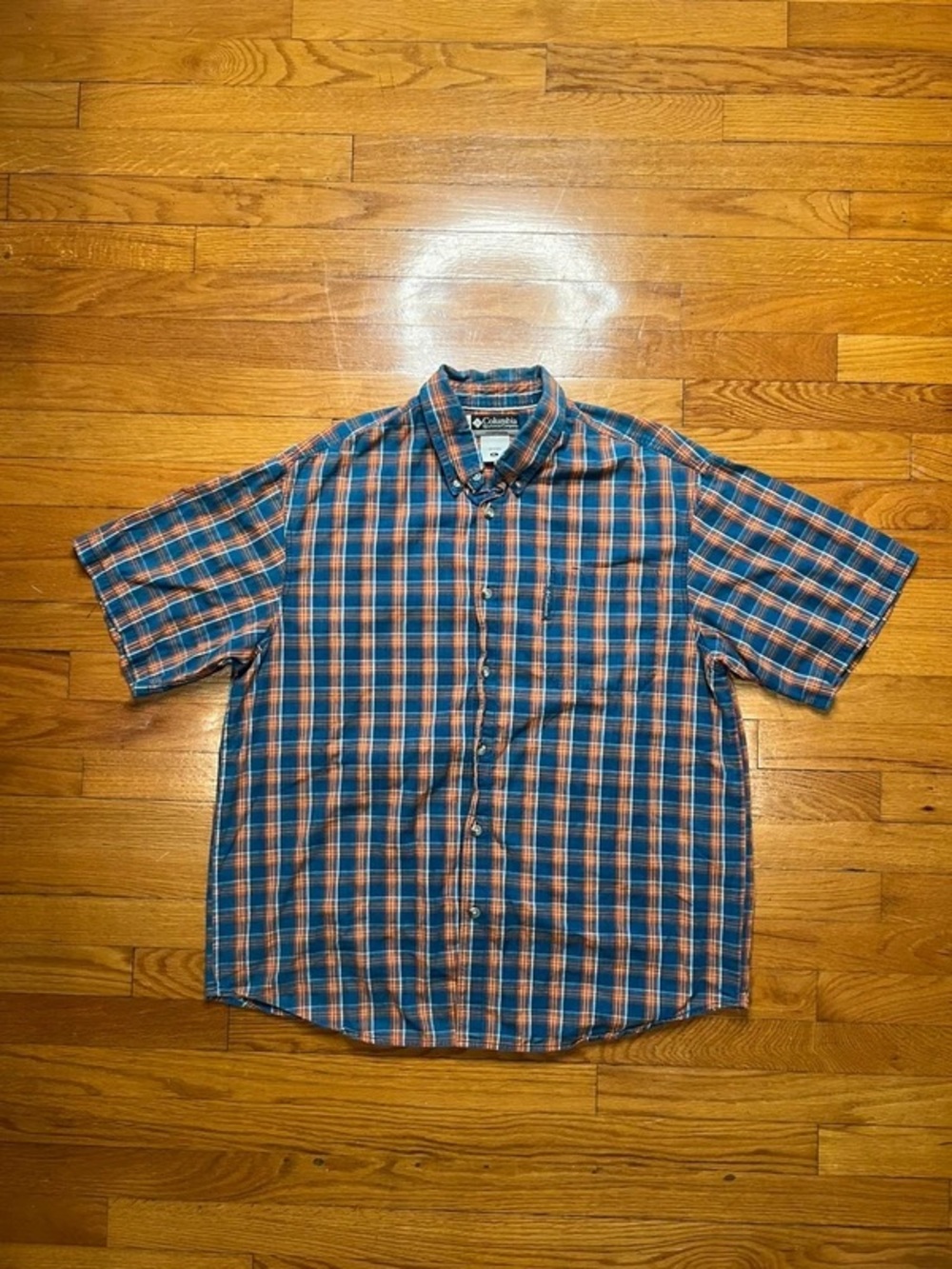 Columbia Men's Short-Sleeve Plaid Button-Down Shirt - Blue & Orange